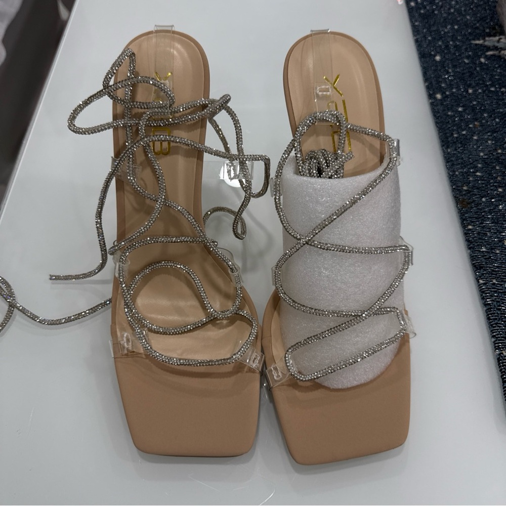 Chic Silver and White Strappy Heels
